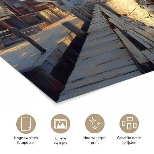 Zeilboot - Zon - Pier - Hout poster papier klein -closeup_NL