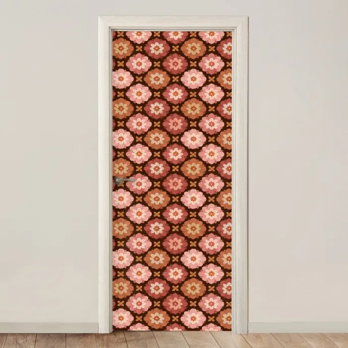 Geometrisch - Bloemen - Kleurrijk deurposter klein 289 -3d_beige