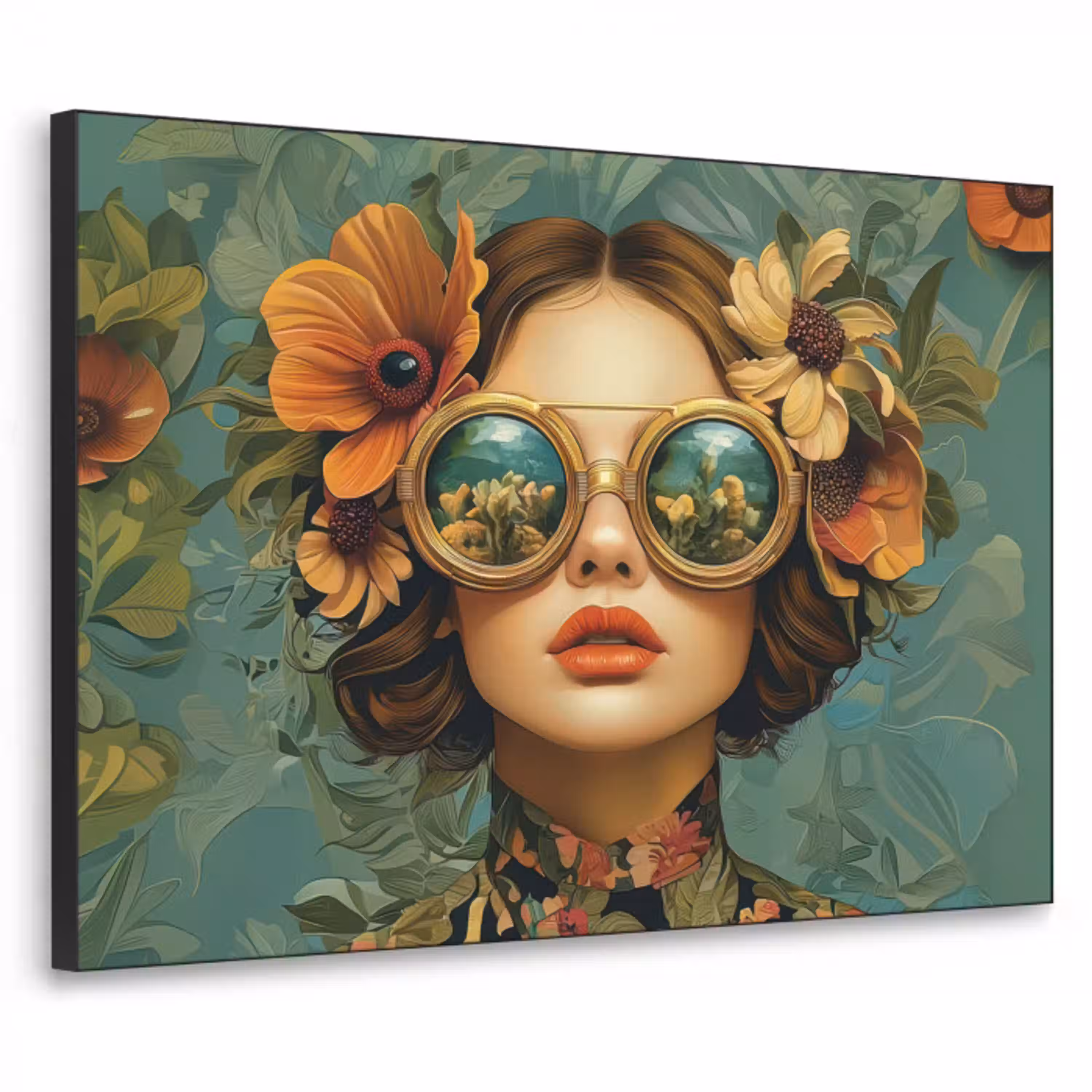 Vrouw - Bloemen - Vlinders - Natuur - Vintage Textielframe zwart klein -3d