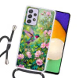 Kolibrie - Bloemen - Natuur - Kleurrijk Hoesje Samsung Galaxy A52 5G met koord klein -sfeer1