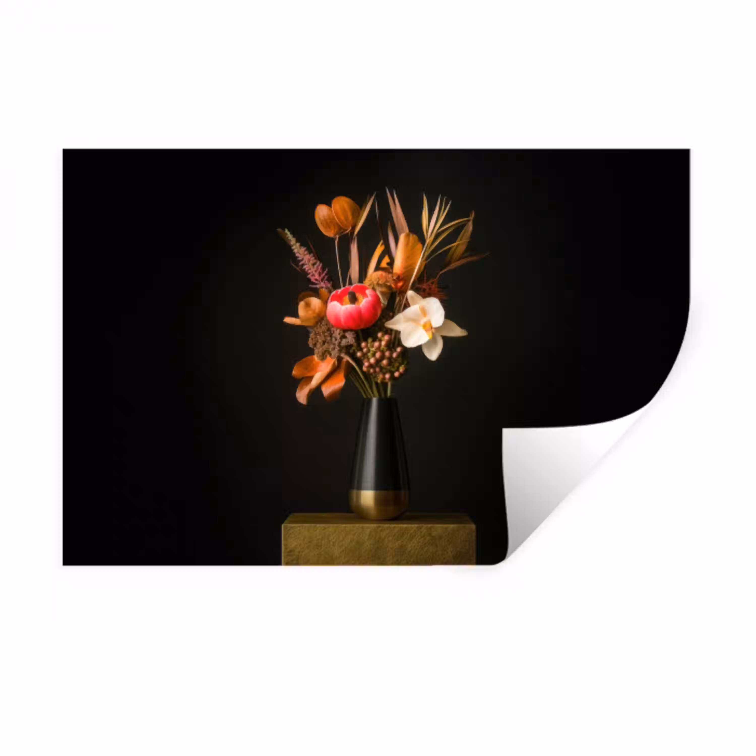 Boeket - Oranje - Gouden - vaas Muursticker klein -3d
