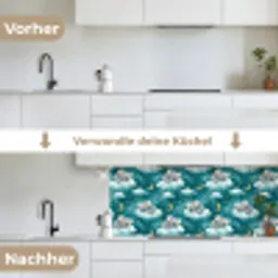Koala's - Betoverend - Blauw keuken achterwand 2 middel 871 -voor-na_DE