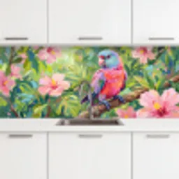 Papagaai - Hibiscusbloemen - Kleurrijk keuken achterwand 2 middel -3d