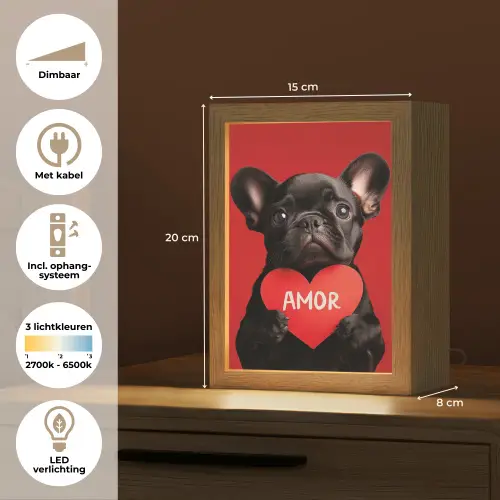 Amor - Hond  - Hartje - Rood Light Box met kabel (Tafellamp) klein -USP_NL