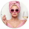 Vrouw - Roze - Wijn - Zonnebril Wandcirkel kunststof plaat 5mm dik klein -3d