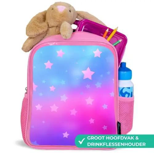 Sterren - Roze - Blauw Kinderrugzak - Roze middel -inhoud_NL