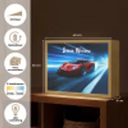 Rode raceauto - Blauw - Futuristisch Light Box met batterij (Wandlamp kind) middel -USP_websiteoverzichtNL