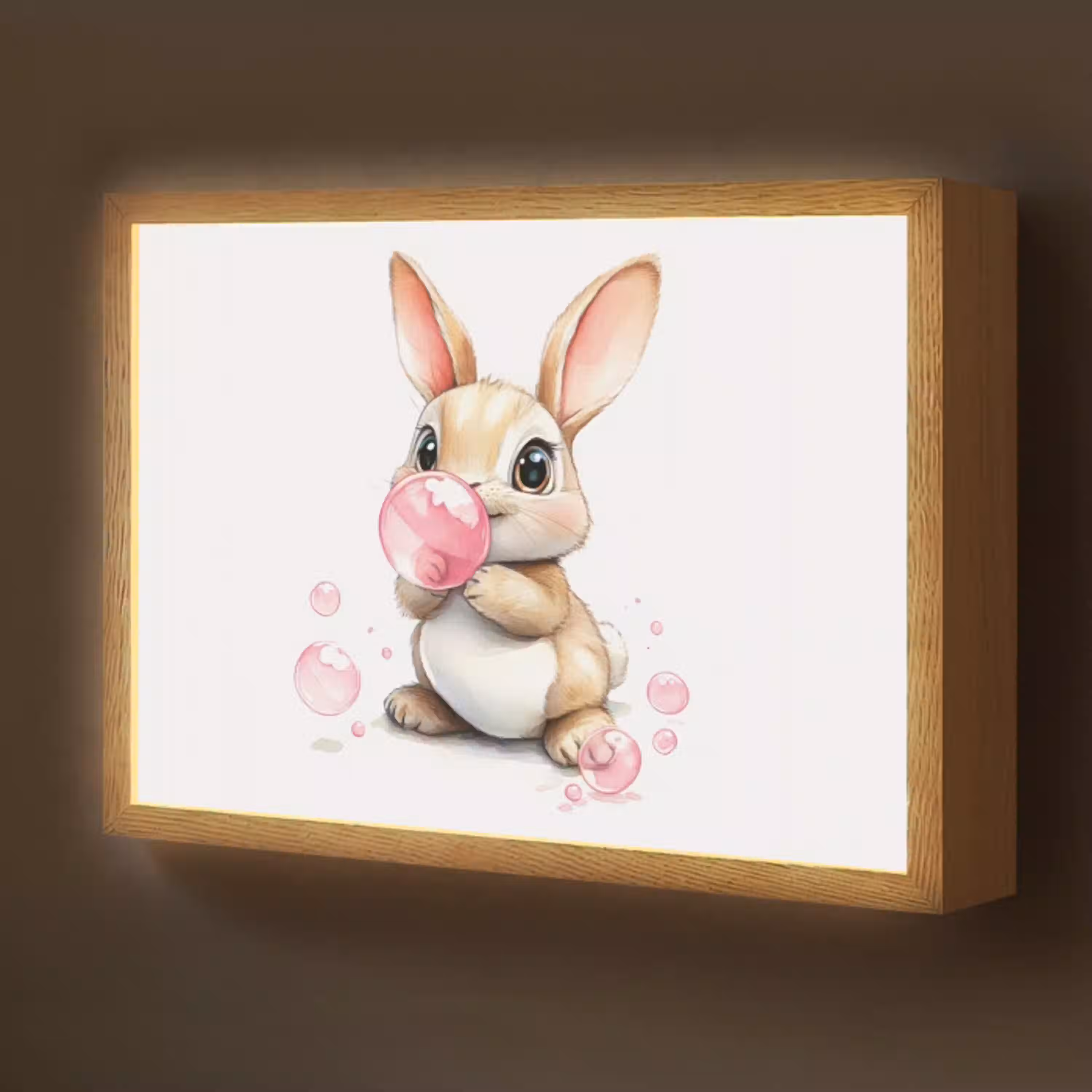 Konijn - Roze - Bellen Light Box met batterij (Wandlamp kind) middel -z3d_website