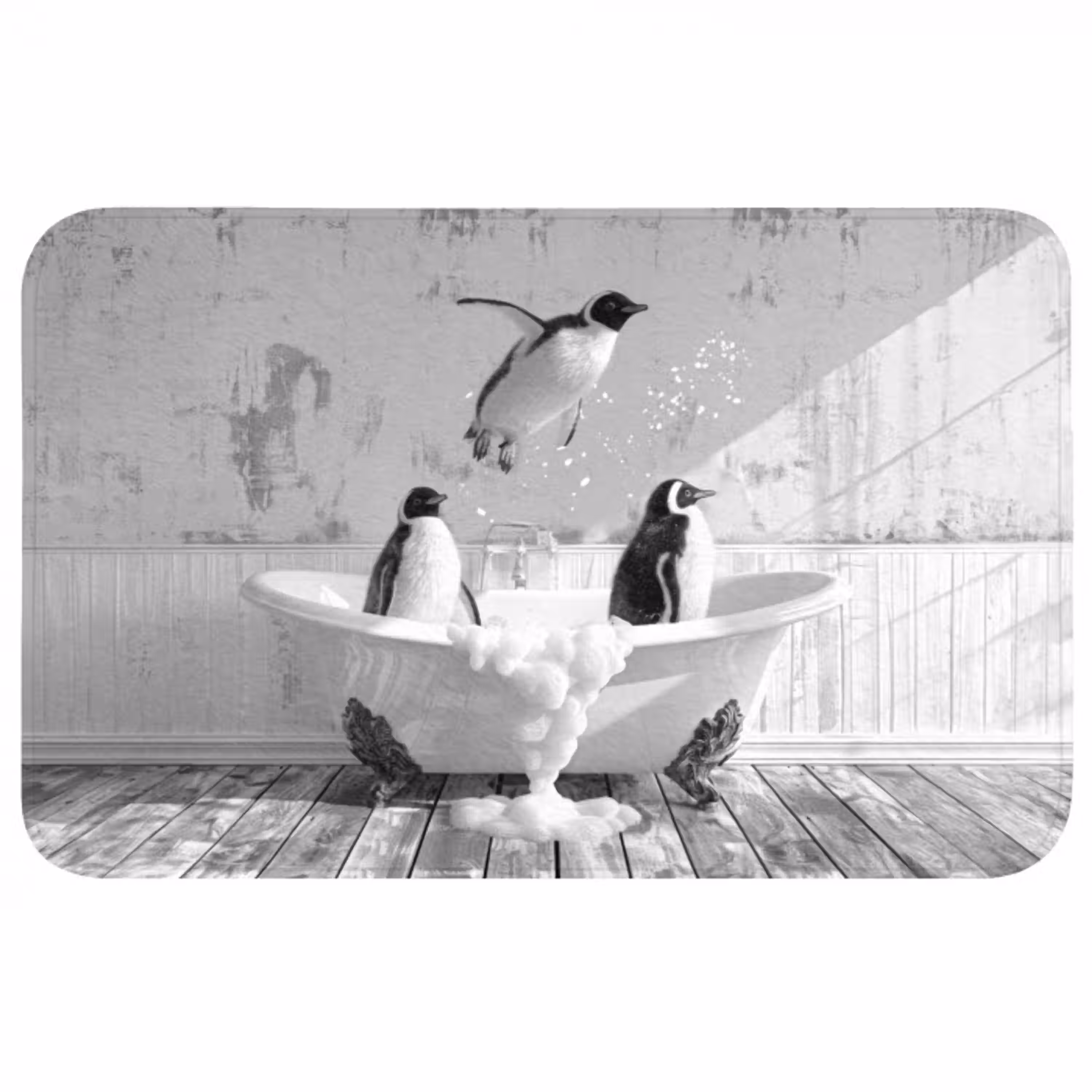 Pinguïns - Vintage - Dieren - Zwart - Wit WCmat middel -3d