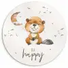 Quotes - Be happy - Kinderen - Maan - Bever - Waterverf Wandcirkel kunststof plaat 5mm dik klein -3d