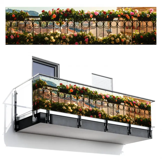 Balkonscherm - Bloemen - Hek - Stadszicht - Zomer