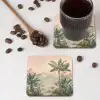 Tropisch landschap - palmbomen - Bloemen - Roze lucht onderzetter kurk middel -sfeer2