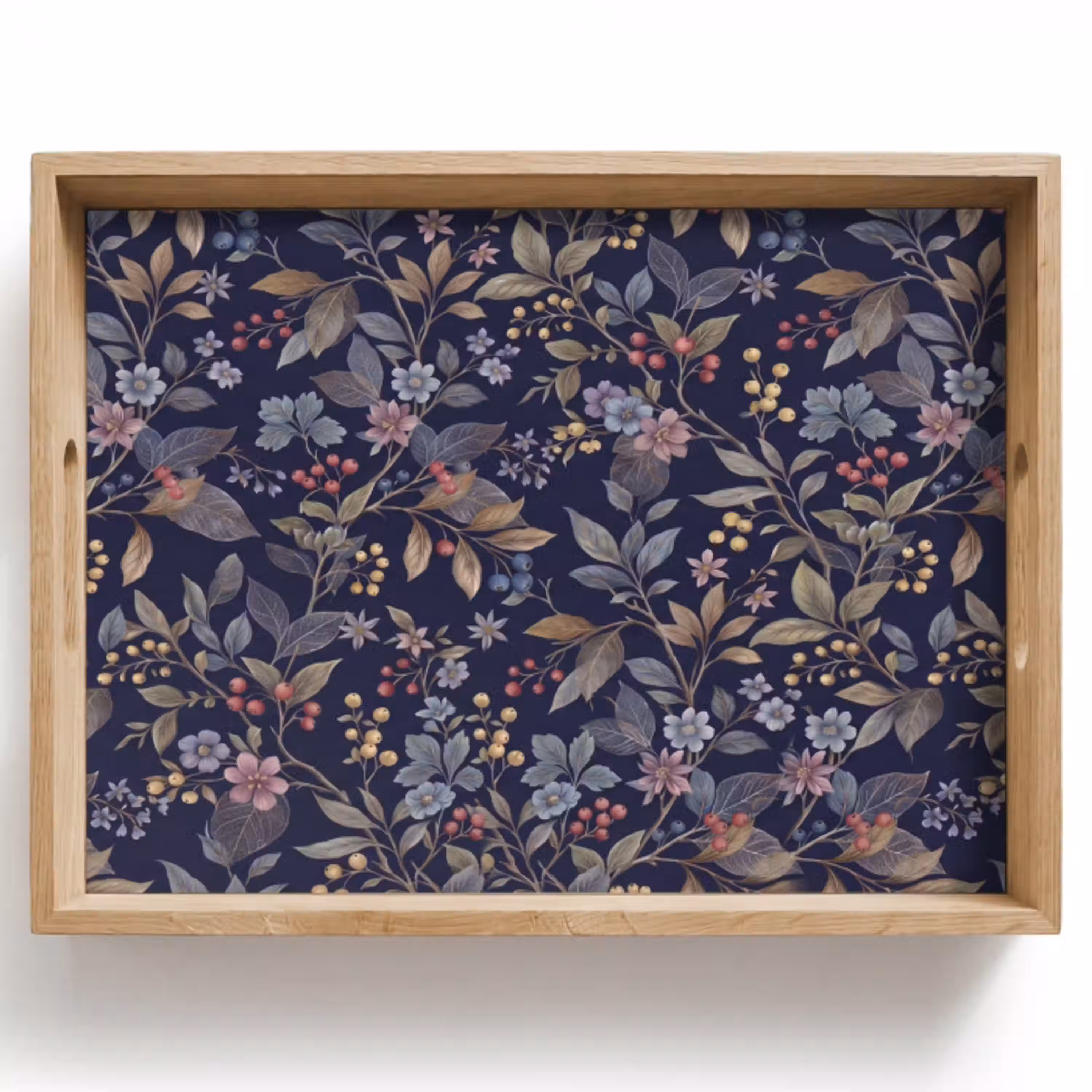 Bloemen - Bladeren - Patroon - Botanisch - Donkerblauw Dienblad Rechthoek middel -z3d_shopping