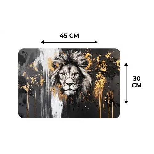 Leeuw - Portret - Verfspatten - Grijs Placemat vinyl groot -specs
