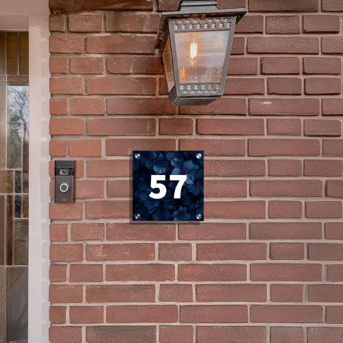 Blauwe bloemen - Traditioneel Naambord Vierkant klein -sfeer7-XS