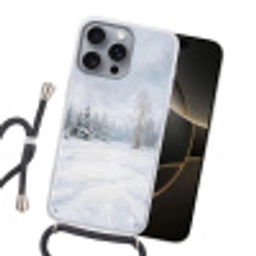 Bospad - Dennen - Sneeuw - Winter - Rustgevend Hoesje iPhone 16 Pro Max met koord klein -sfeer1