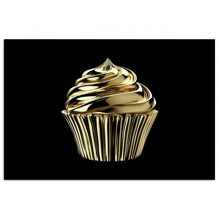 Cupcake - Eten - Goud - Zwart poster papier klein -3d