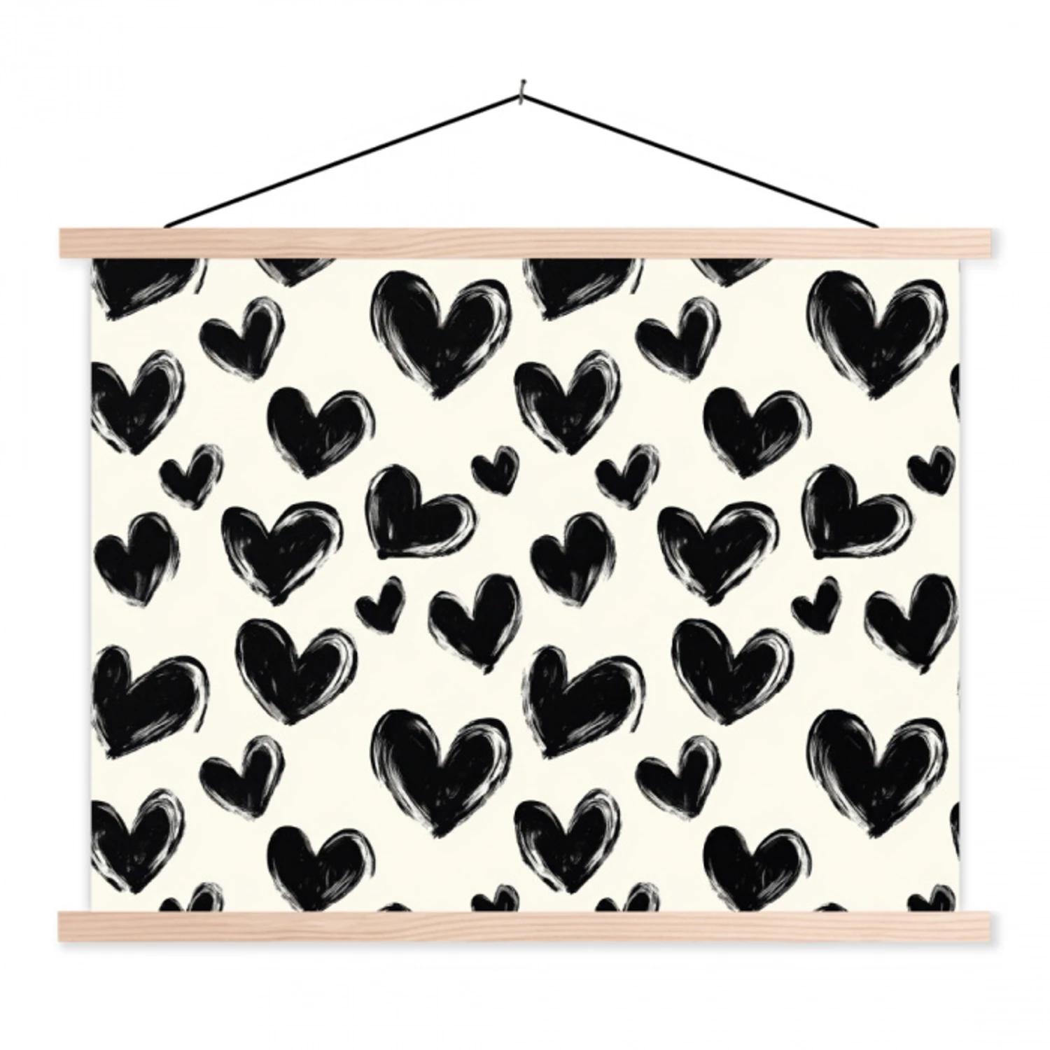 Hartjes - Patroon - Zwart textielposter latten blank klein 122 -3d