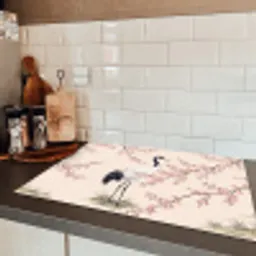 Aziatisch - Kraanvogel - Beige Inductie beschermer vinyl 3mm klein -sfeer3