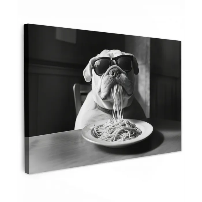 Hond - Bulldog - Pasta - Bril - Stoer - Dieren Tuinposter op houten frame 2 cm dik klein -3d