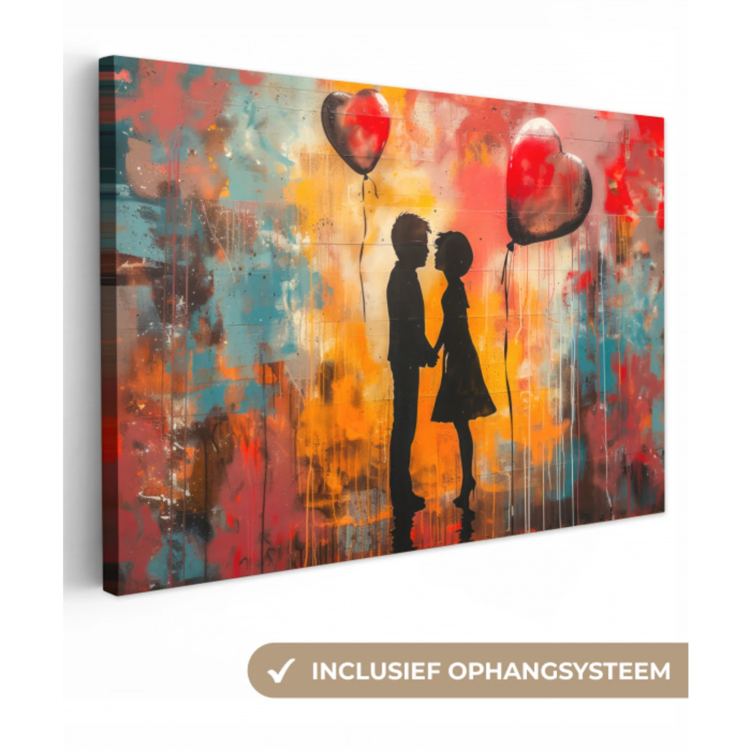 Street art - Liefde - Graffiti - Kunst - Banksy canvas 2cm klein -3d