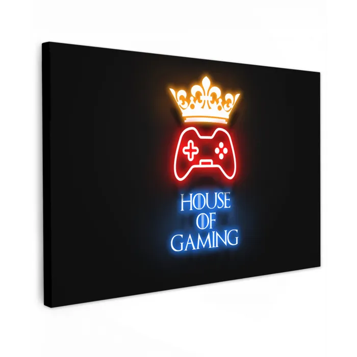 Gaming quotes - Neon - House of gaming - Kroon - Tekst canvas 2cm klein -z3d