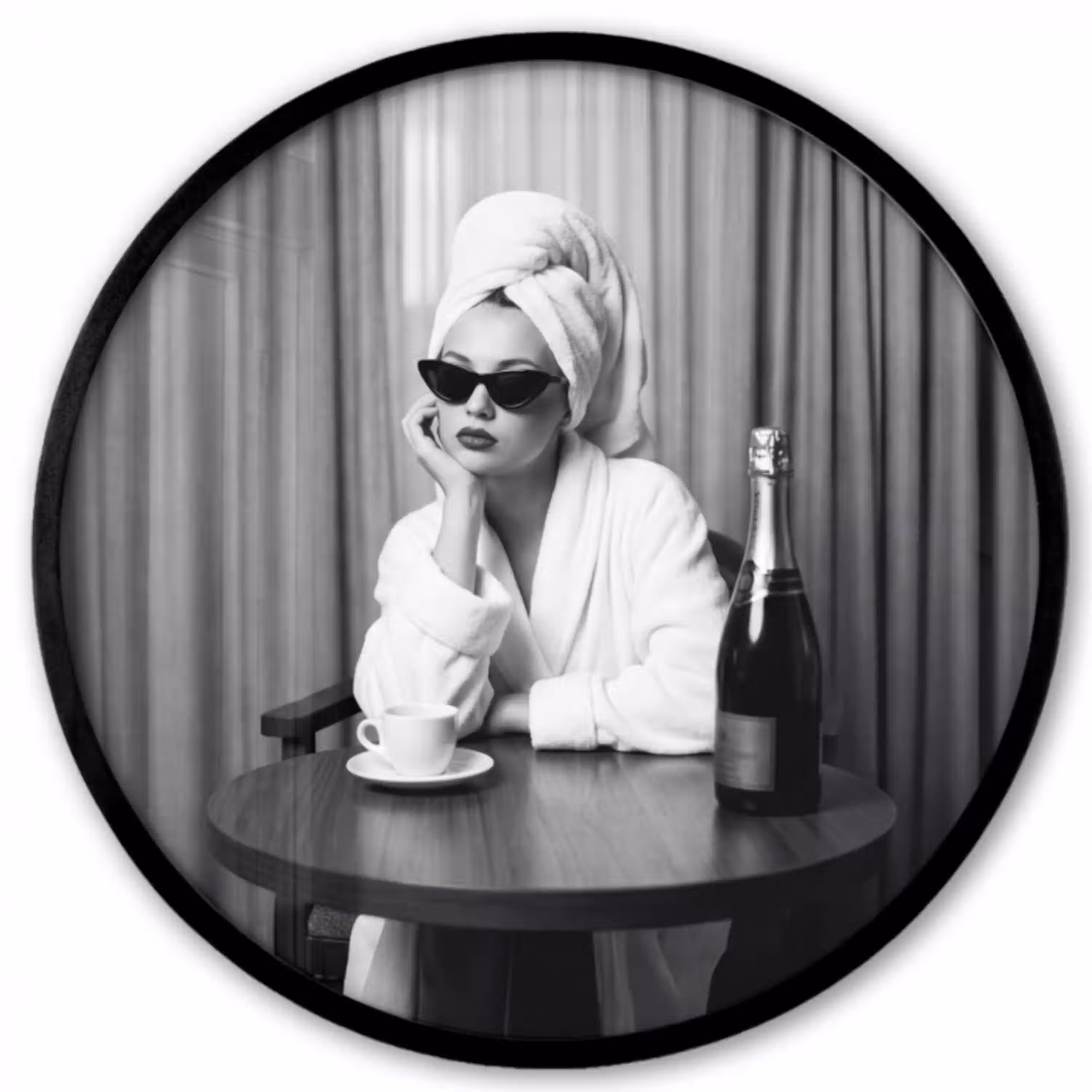 Vrouw - Bubbels - Zwart - Wit Fotolijst rond zonder passe partout klein -3d