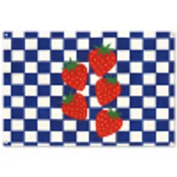 Geblokt - Blauw - Aardbeien tuinposter los doek groot -3d
