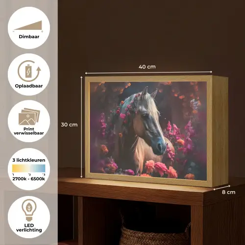 Paard - Bloemen - Paars - Oranje - Dieren Light Box met batterij (Wandlamp kind) middel -USP_websiteoverzichtNL