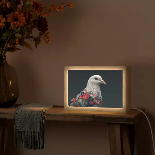 Duif - Bloemen - Wit - Zwart Light Box met kabel (Wandlamp) klein -sfeer4