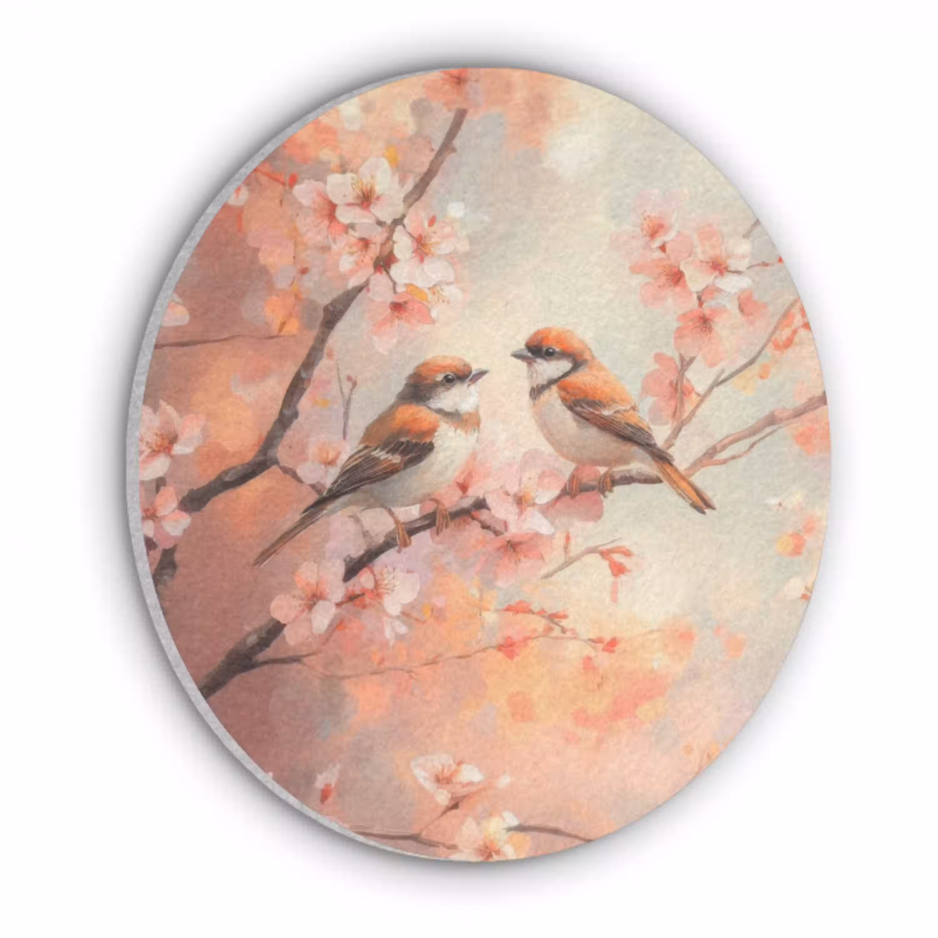 Vogels - Romantic - Bloesemtak Akoestische PET Vilt - Rond klein -3d