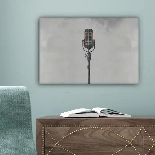 Microfoon - Vintage - Illustratie - Grijs canvas 2cm klein -sfeer4