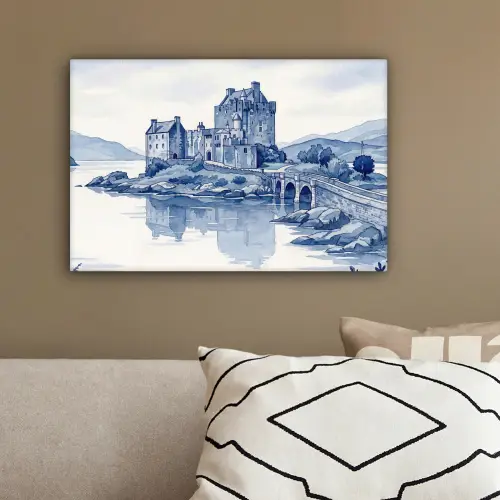 Schots - Kasteel - Blauw - Aquarel canvas 2cm klein -sfeer3