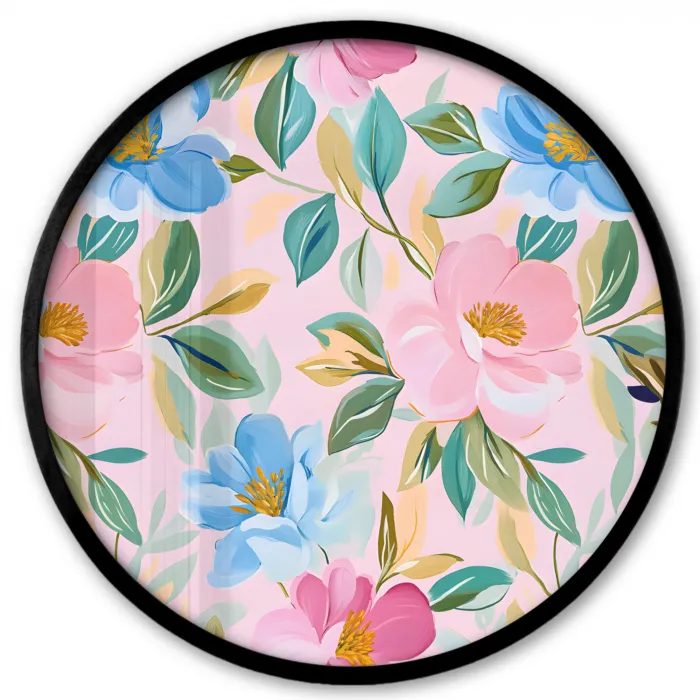 Blauw - Roze - Bloemen Fotolijst rond zonder passe partout klein -3d