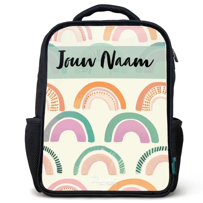 Rugzak kind met naam - Zwart - Regenboog - Pastel - Patroon