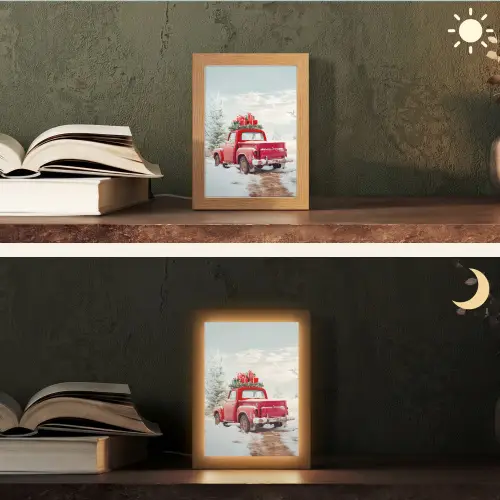Auto - Rood - Cadeaus - Winter - Sneeuw - Kerst Light Box met kabel (Tafellamp) klein -sfeer3
