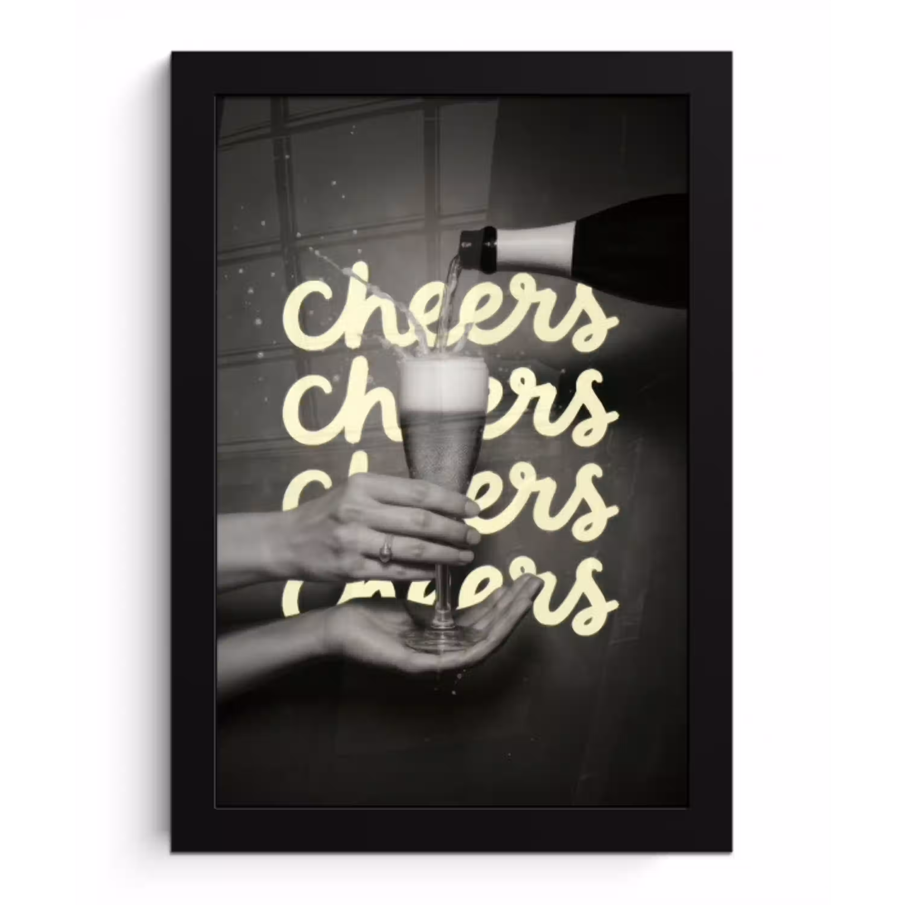 Cheers - Wijn - Zwart - Wit fotolijst zwart zonder passe partout klein -3d