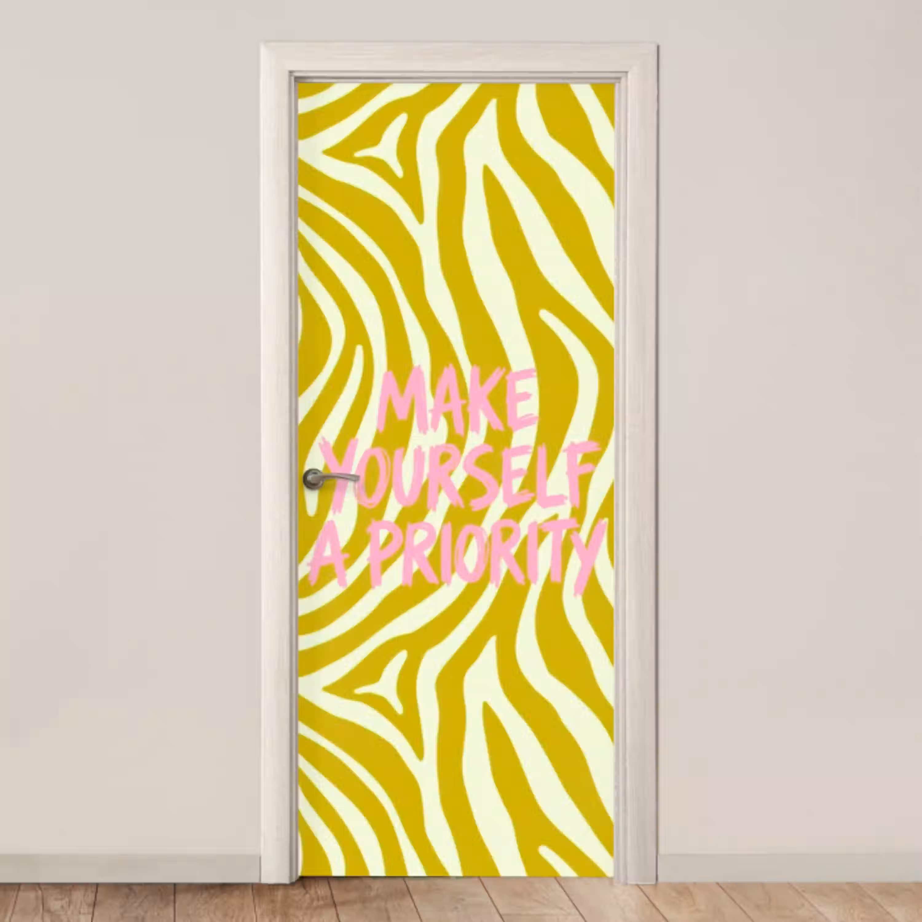 Zebraprint - Priority - Roze deurposter klein -3d_beige