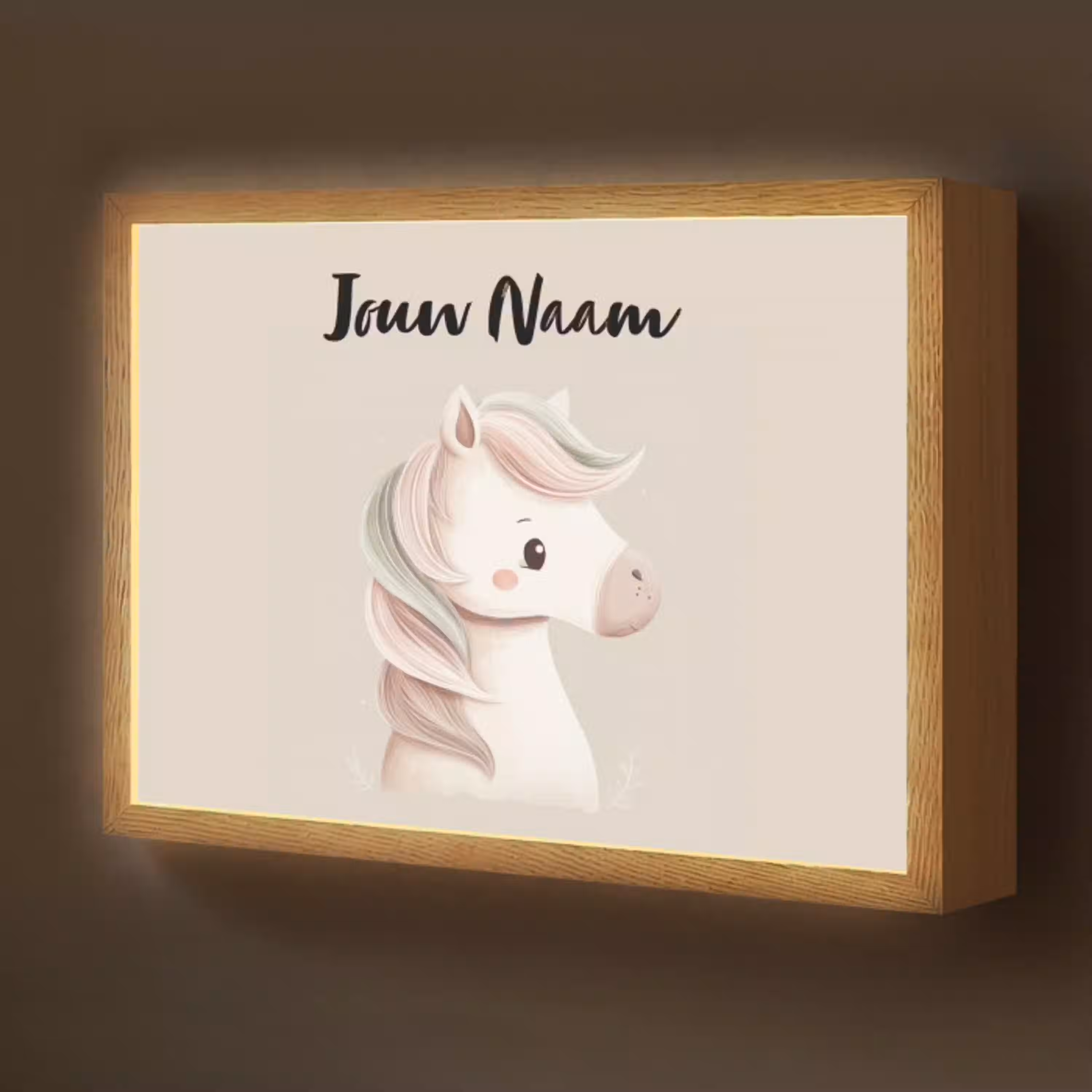 Pony - Beige - Manen - Pastel Light Box met batterij (Wandlamp kind) middel -z3d_website
