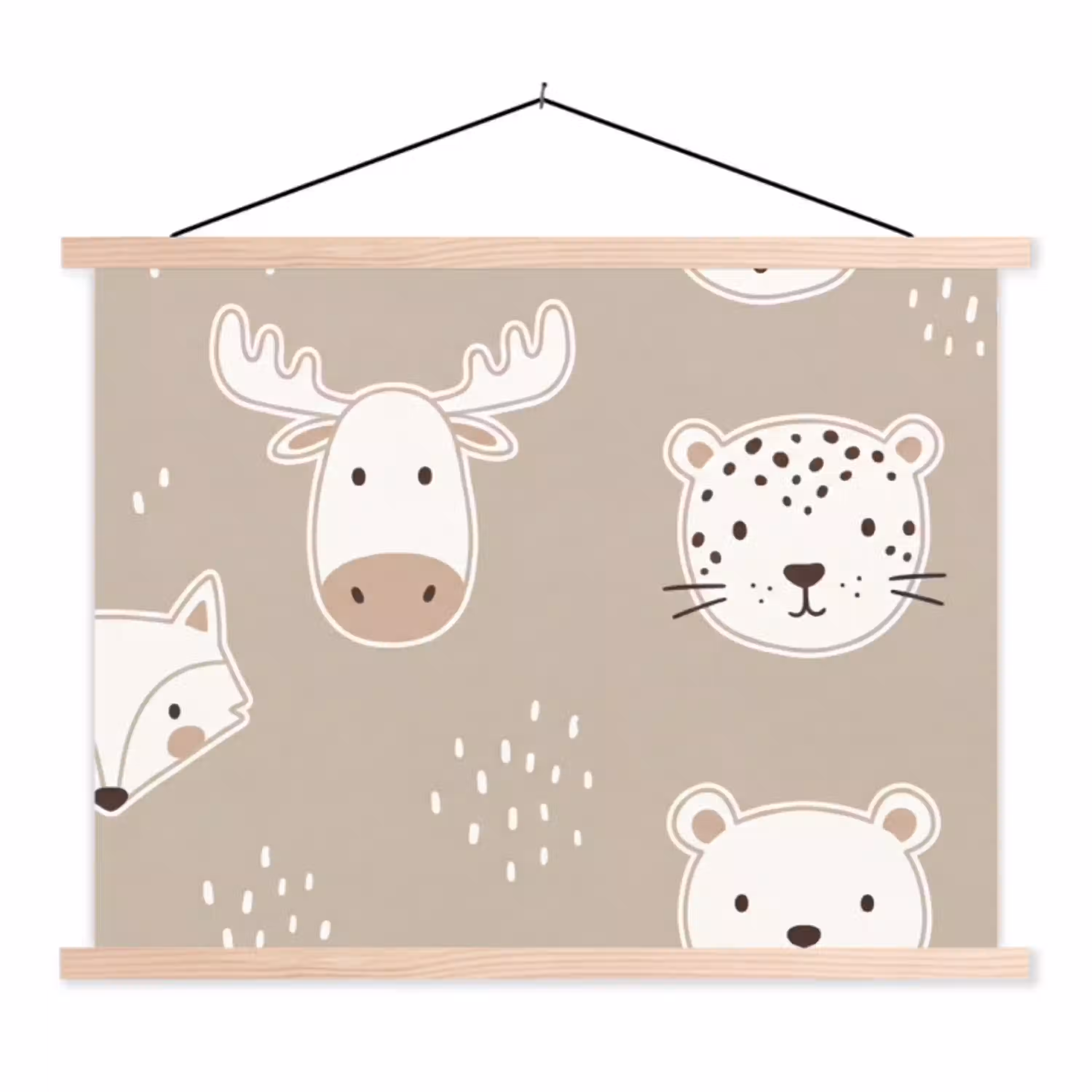 Dieren - Patroon - Illustratie - Modern - Beige textielposter latten blank klein -3d