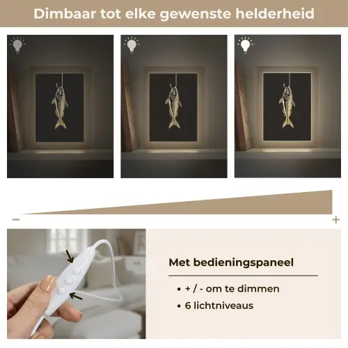 Goud - Vis - Haak - Zwart Light Box met kabel (Tafellamp) klein -USP_dimbaarNL