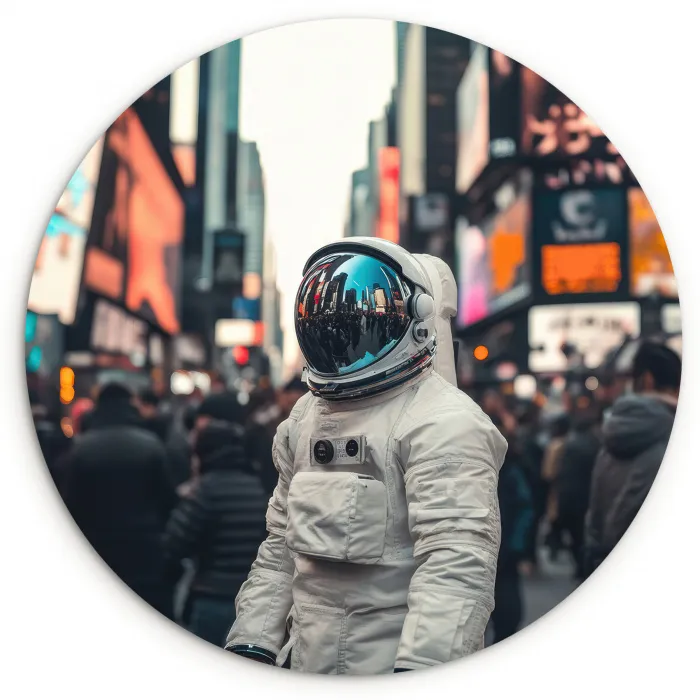 Stad - Mensen - Astronaut - Wit Wandcirkel kunststof plaat 5mm dik klein -3d