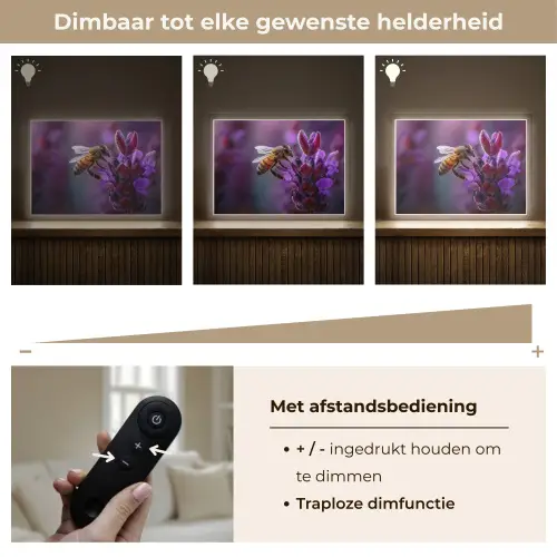 Honingbij - Paarse bloemen - Details Light Box met batterij (Wandlamp) middel -USP_dimbaarNL