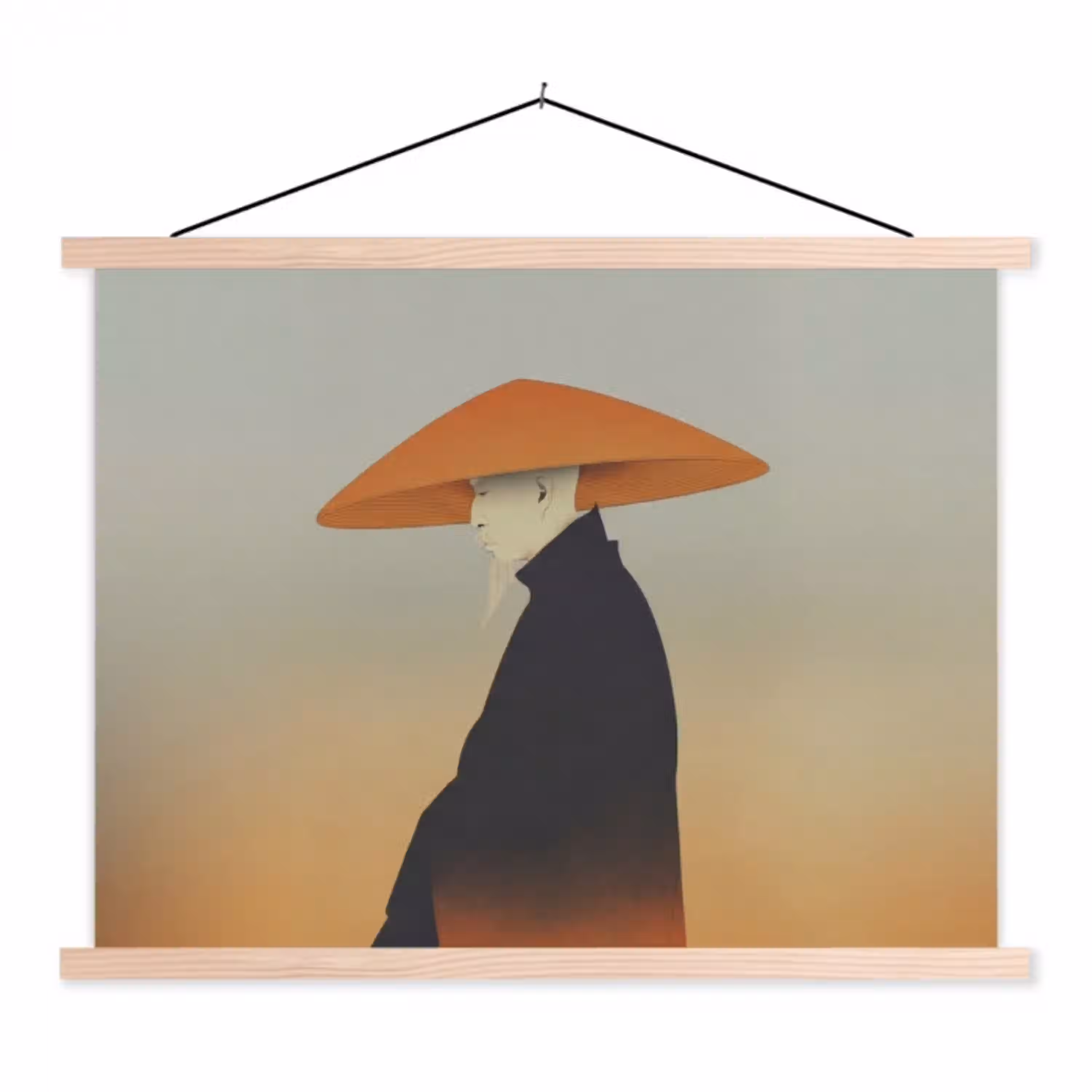 Minimalistisch - Silhouet - Oranje textielposter latten blank klein -3d