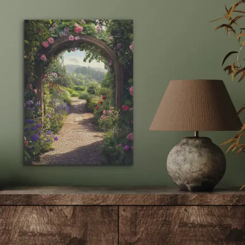 Doorkijk - Landschap - Bloemen - Rozenboog - Natuur PET vilt klein -sfeer2