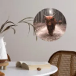 Schotse hooglander - Bos - Koe - Dieren - Natuur Wandcirkel behangsticker klein -sfeer3