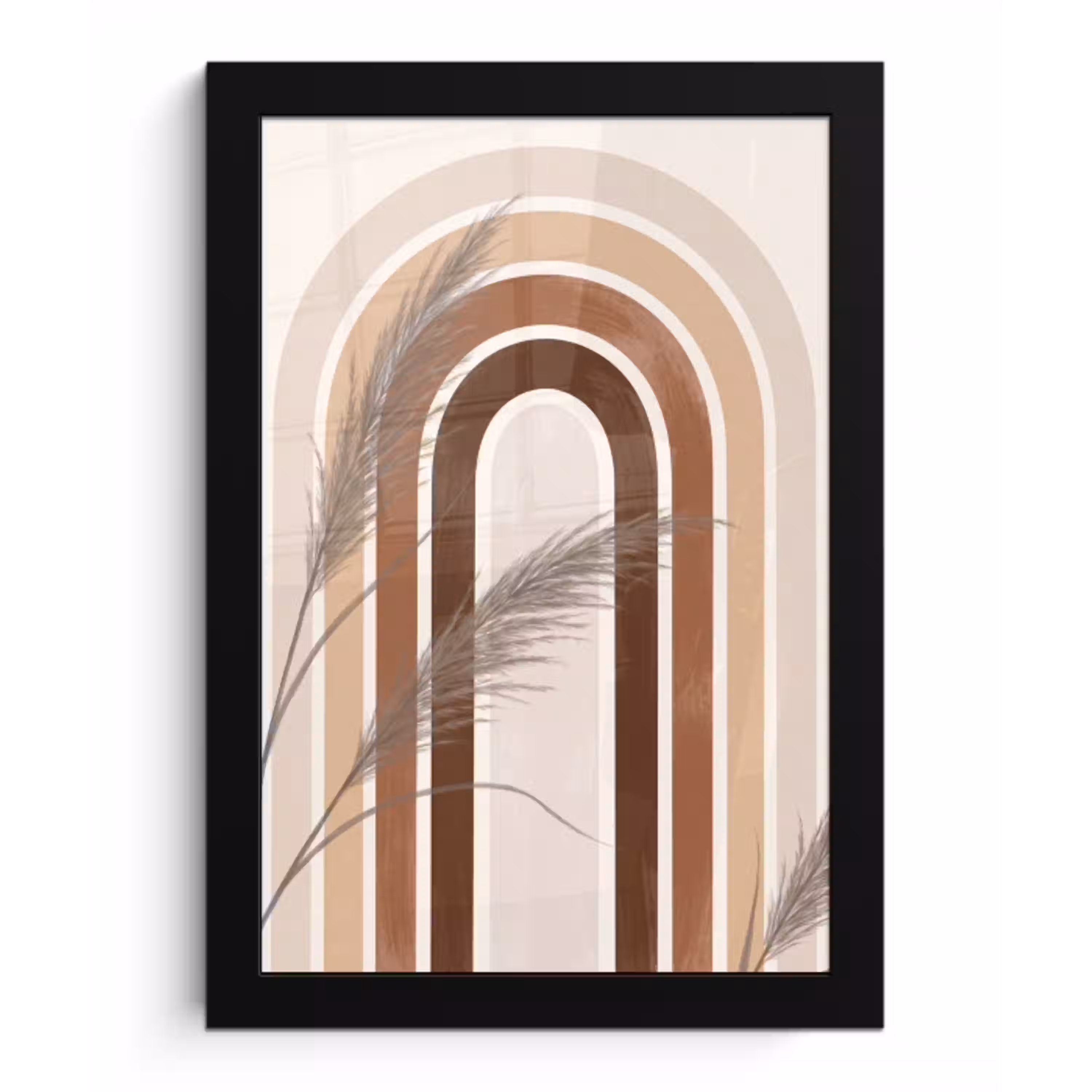 Abstract - Bogen - Plant - Boho - Beige fotolijst zwart zonder passe partout klein -3d