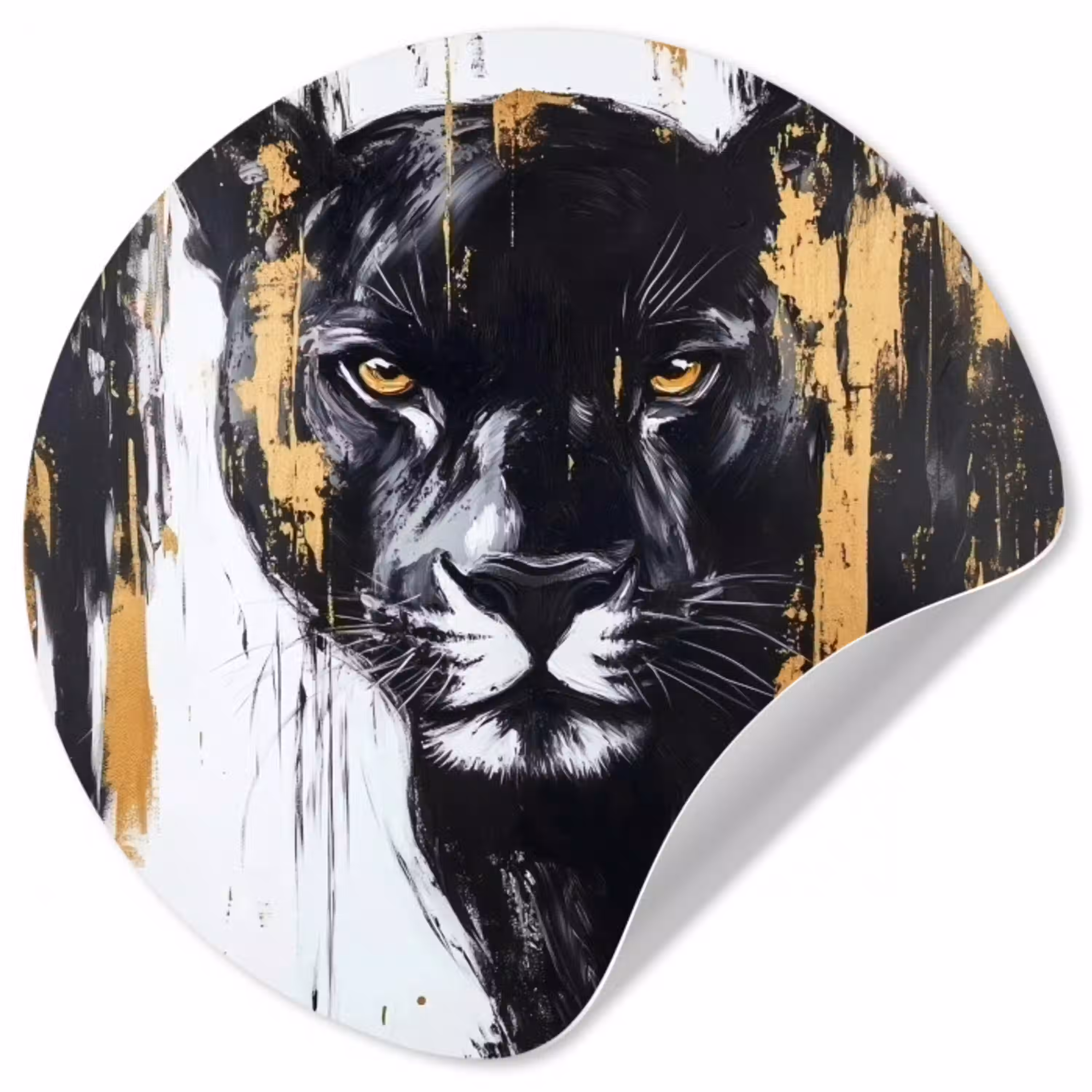 Panter - Zwart - Abstract - Verfstreken Wandcirkel behangsticker klein -3d