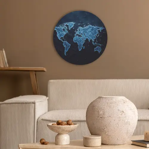 Wereldkaart - Waterstructuur - Blauw Akoestische PET Vilt - Rond klein -sfeer1