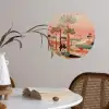 Roze landschap - Palmen - Water Wandcirkel behangsticker klein -sfeer3